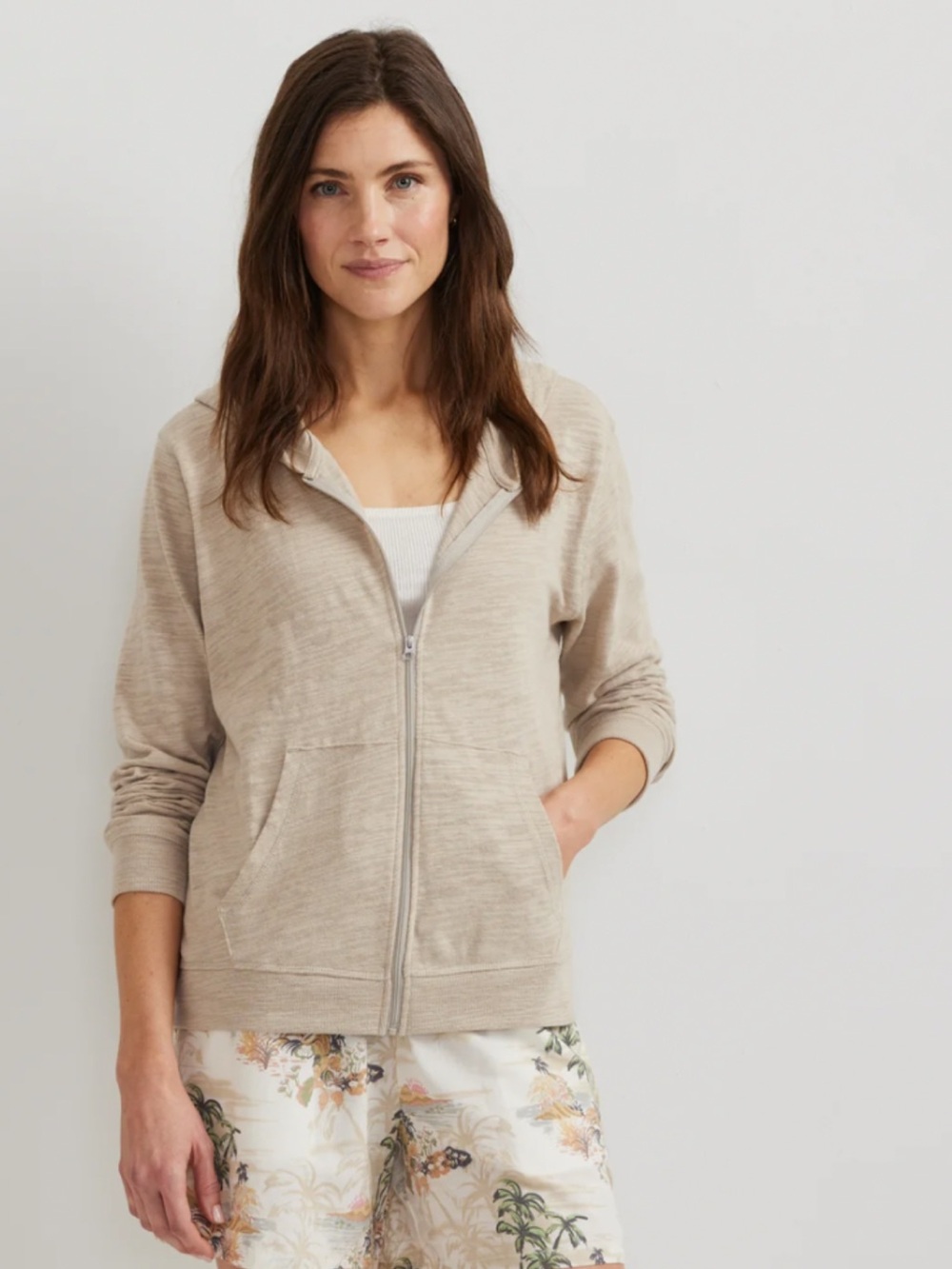 Eddie Bauer Beige Zip Hoodie - Neutral Everyday Layer